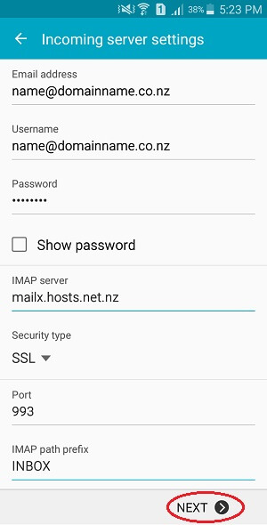 Configuring an IMAP email account on a Samsung Galaxy Phone ...